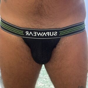 Men’s Black Mesh Jockstrap with Neon Green Accents